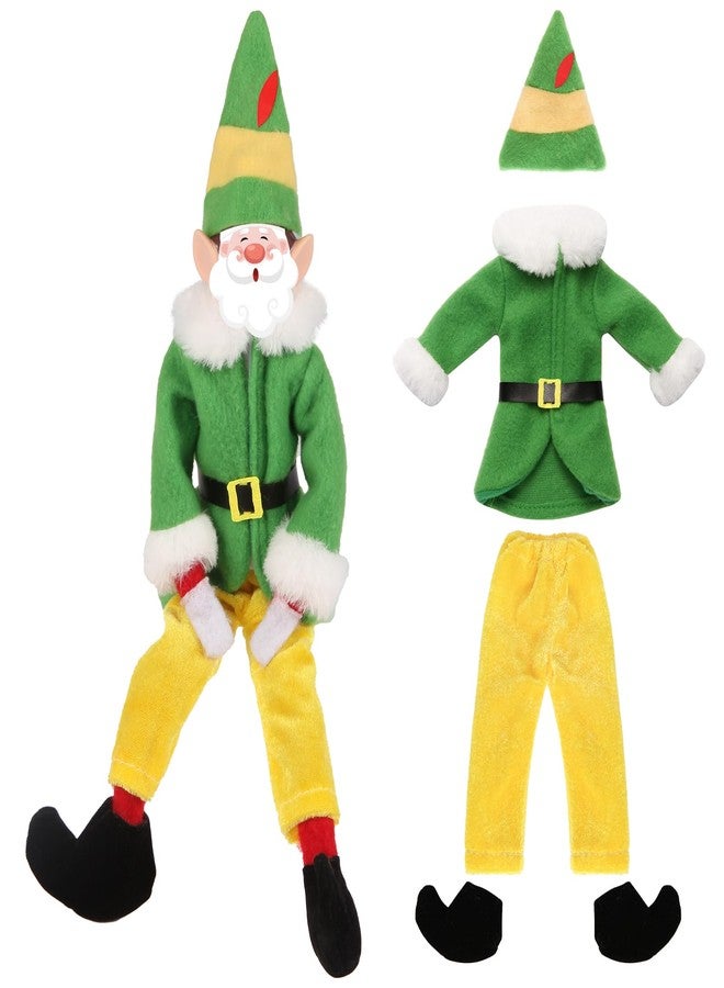 GKLTVB 6 pc Christmas Elf Doll Accessories Kit,Holiday Elf Doll Clothes Outfit Include Cute Mini Cone-Shaped Hat,Green Robe,Leather Belt,Yellow Pants, Black Boots - Image 1